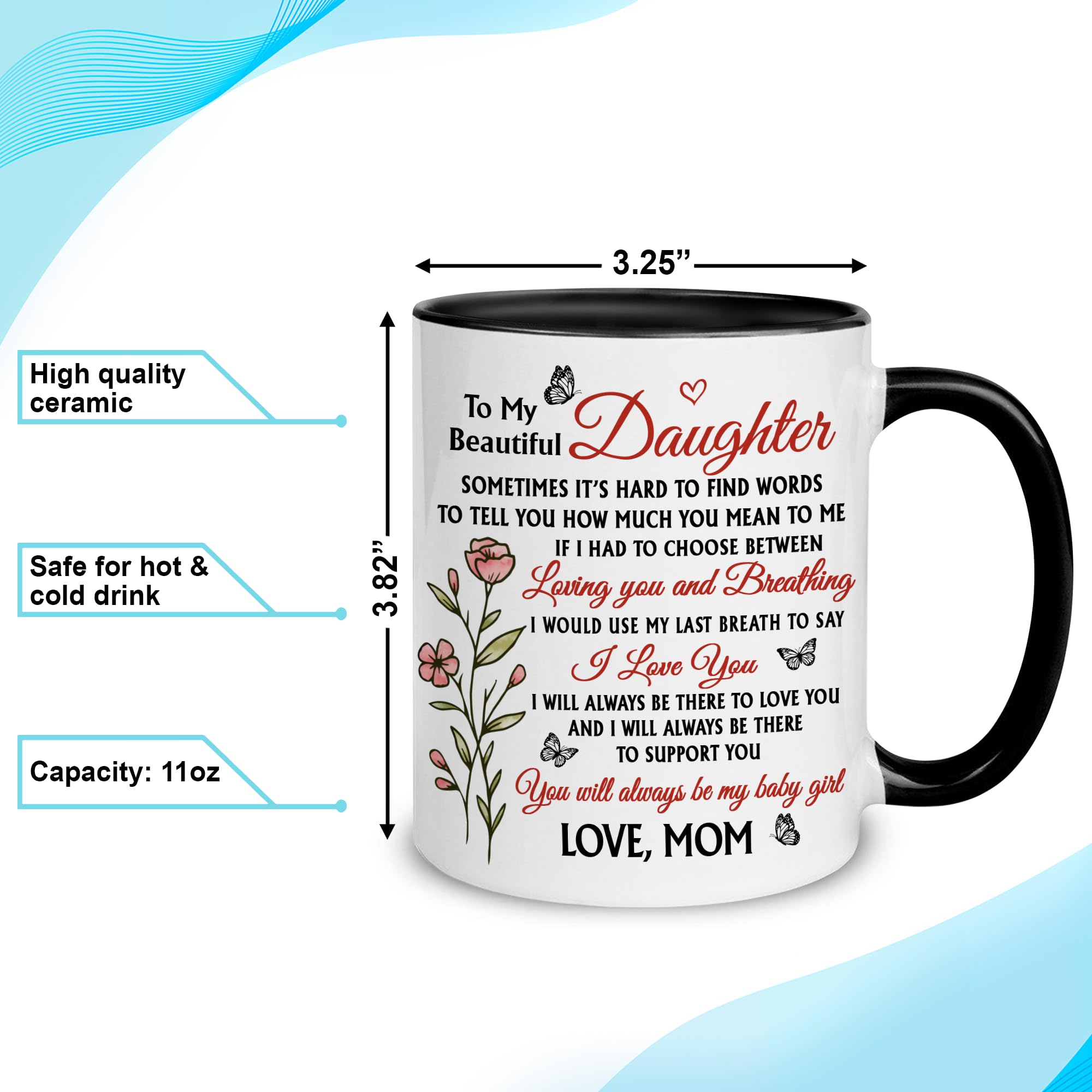 Hyturtle to My Daughter Coffee Mug 11oz for Daughter from Mom - Mom's Choice for Mother's Day, Birthday, Christmas