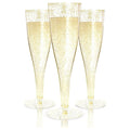 100 Plastic Champagne Flutes - Disposable Gold Glitter Plastic Champagne Glasses - Parties, Mimosa Bar, Events, Wedding, Shower Supplies - Disposable Wine Glass