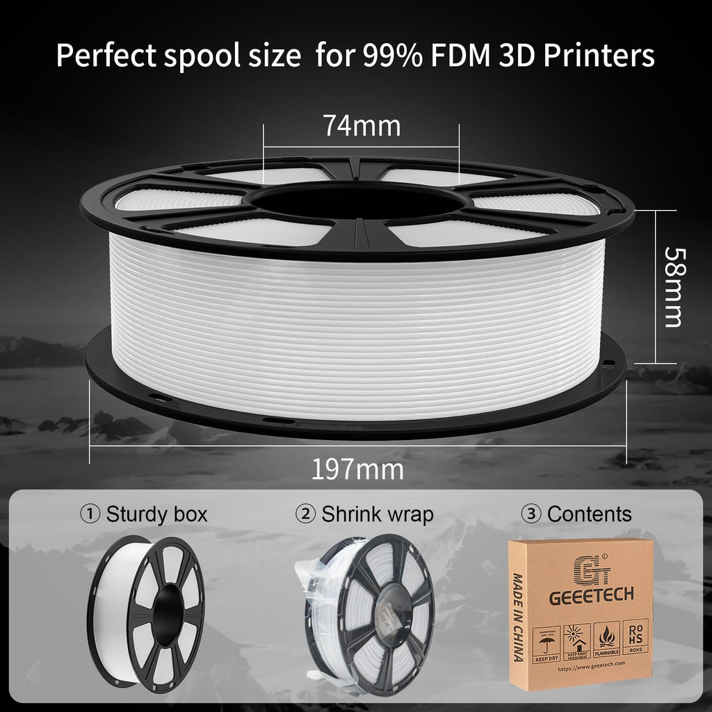 GEEETECH Silver PETG Filament 3D Printer Filament 1.75mm PETG Silver 1Kg (2.2lbs), PETG 3D Printing Filament for Most 3D Printer, Upgrade Stronger Toughness & Low Odor, High Tolerance +/- 0.02 mm