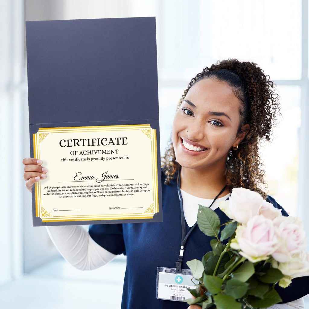 suituts 50 Sheets Certificate Paper Gold Foil Award Paper, 8.5X11 Inch Certificate Printer Paper, 180 GSM Blank Diploma Paper for Graduation, Achievement Awards (Ivory)