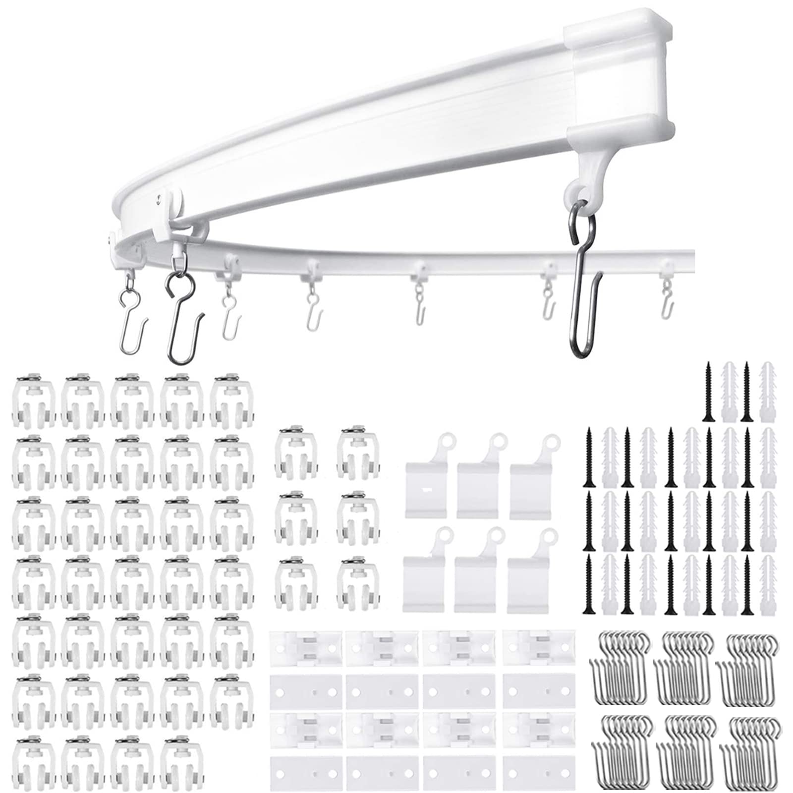 Flexible Ceiling Curtain Track | 5 Meters Curved Curtain Rail with Mute Rollers | Bendable Mount for Shower/Bay Window/RV Curtain/Room Divider