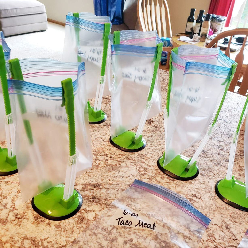 Ruibo Baggy Rack Holder for Food Prep Bag/Plastic Freezer Bag/Ziplock Bag Stand, Meal Planning/prep Holders,8 Pack Green Pack of 8