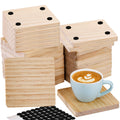 Dicunoy 20PCS Unfinished Wood Coasters, 4"x4" Square Thick Wooden Blanks for Craft, Round Corner Pyrography Laser Engraving Blanks Coasters with 80PCS Foam Knots for DIY, Architectural Models, Stained