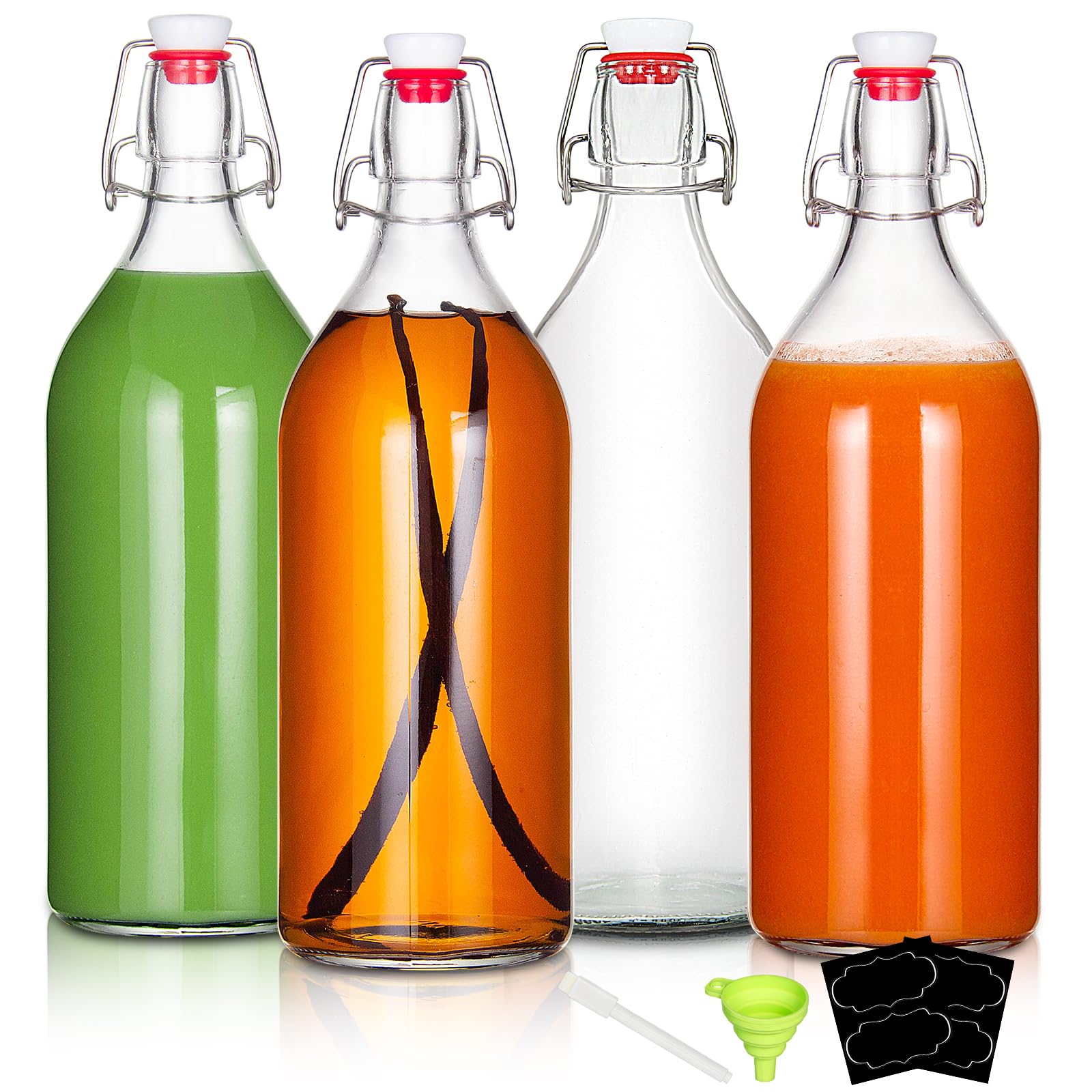 YEBODA 32oz Swing Top Bottles -Glass Beer Bottle with Airtight Rubber Seal Flip Caps for Home Brewing Kombucha,Beverages,Oil,Vinegar,Water,Soda,Kefir (4 Pack)