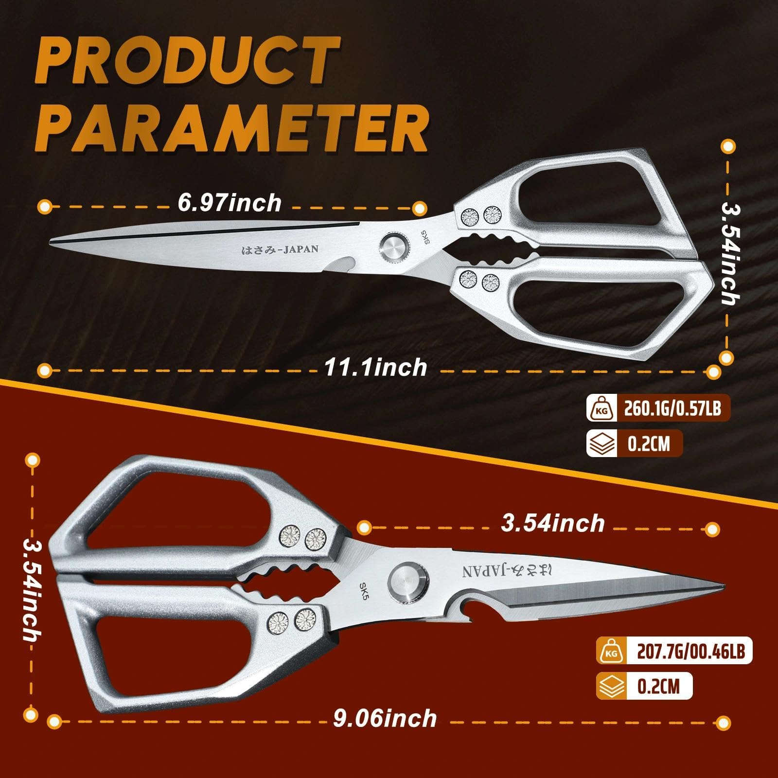 Dream Reach Kitchen Scissors Set Silver - Upgraded Stainless Steel Kitchen Shear, Sharp Meat Scissors Dishwasher Safe, Heavy Duty Poultry Shears, Japanese Cooking Scissor for Food, Chicken Bones