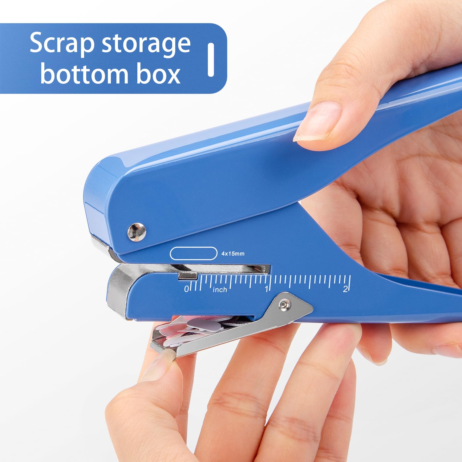 IMLIKE Handheld Badge Slot Hole Punch: Metal Card Punch with Garbage Collector, 19/32" x 5/32" Hole, Blue, Modern Style