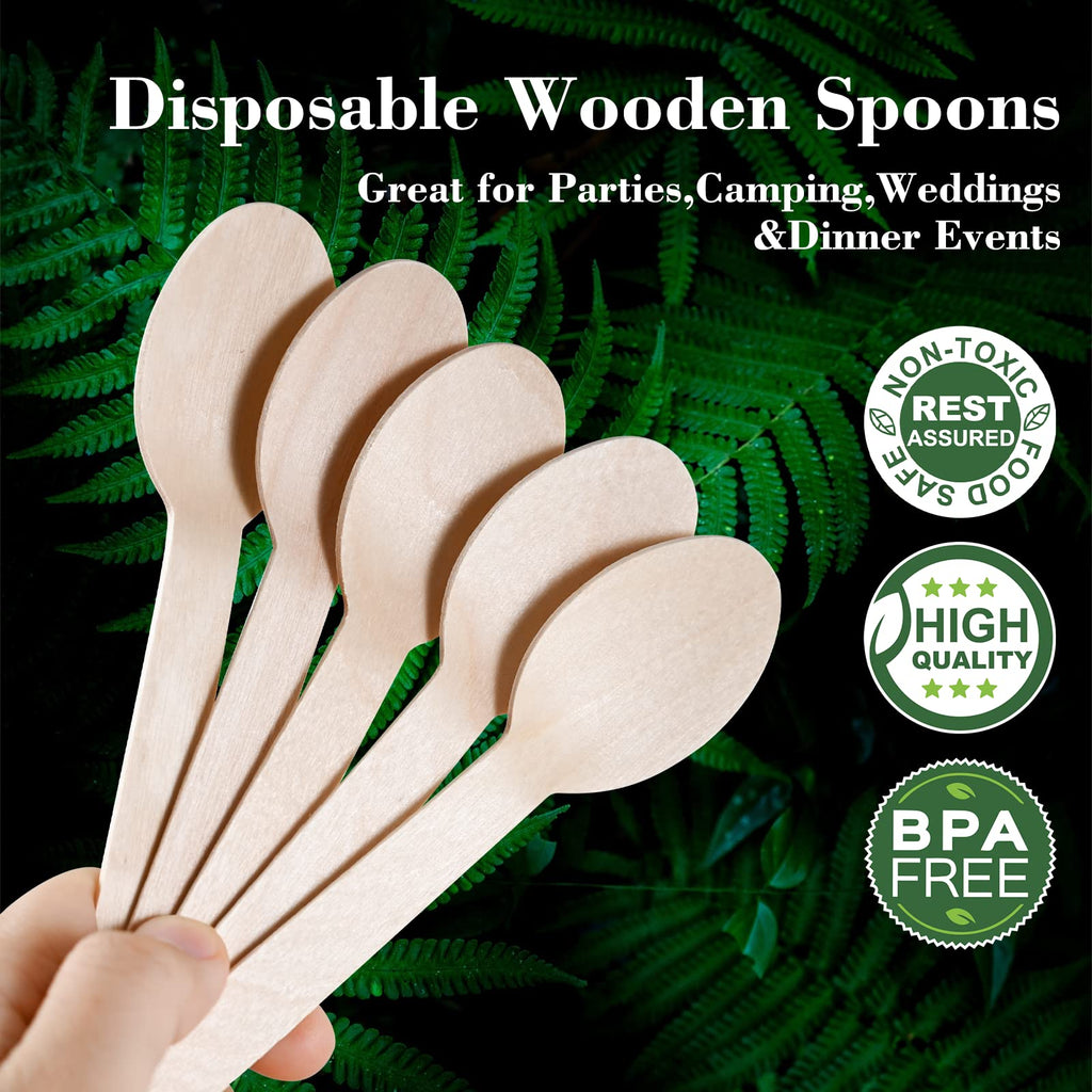 Disposable Wooden Spoons for Eating - 300Pcs Natural Wooden Spoons Disposable, Biodegradable and Compostable Wooden Cutlery for Dining, Ice Cream Dessert Spoons