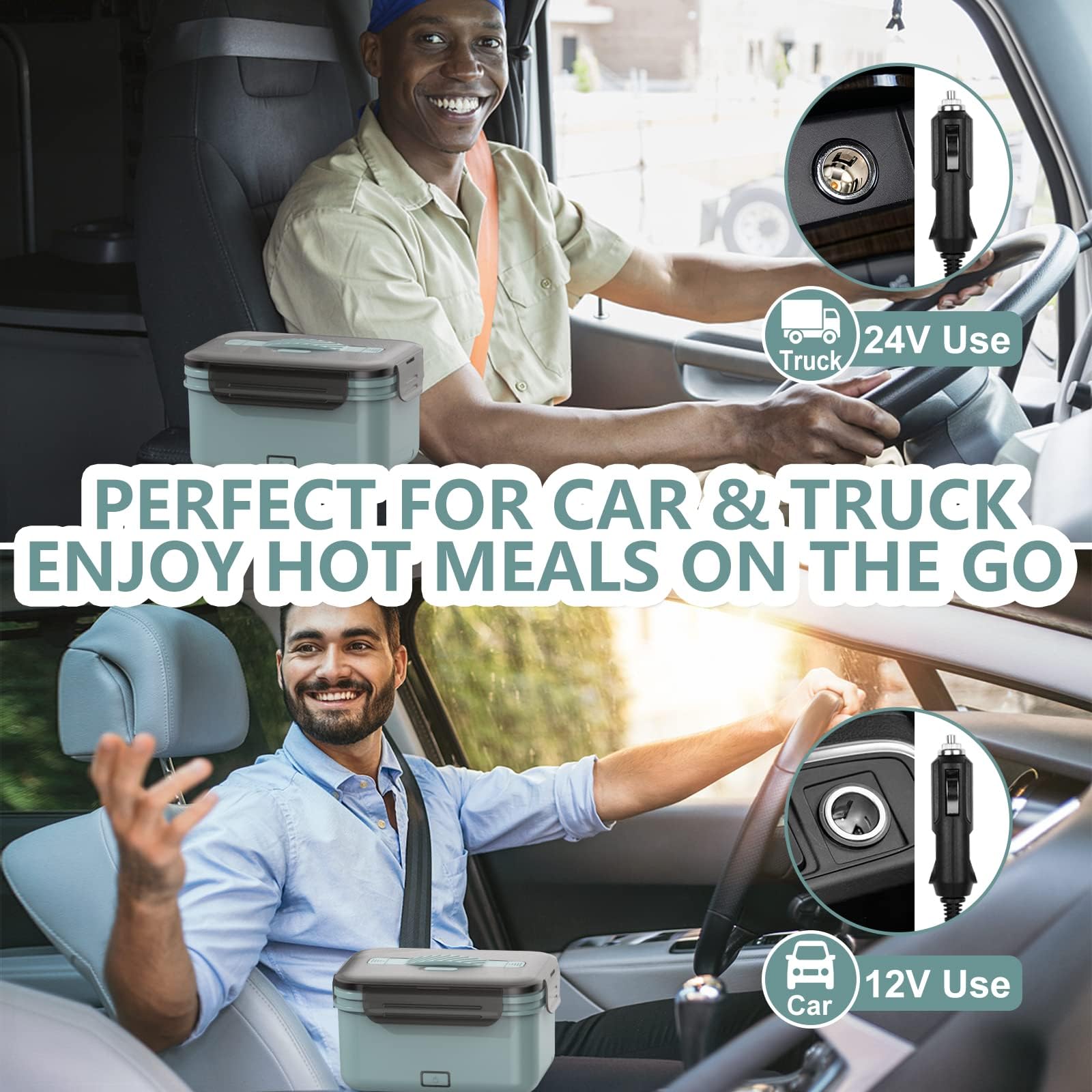 Electric Lunch Box Food Heater for Car Truck Home 1.8L 100W Heated Lunchbox Food Warmer with 12V/24V/110V/220V Portable Microwave for Work Travel Jobsite Camping Christmas Gifts for Adults/Men/Woman
