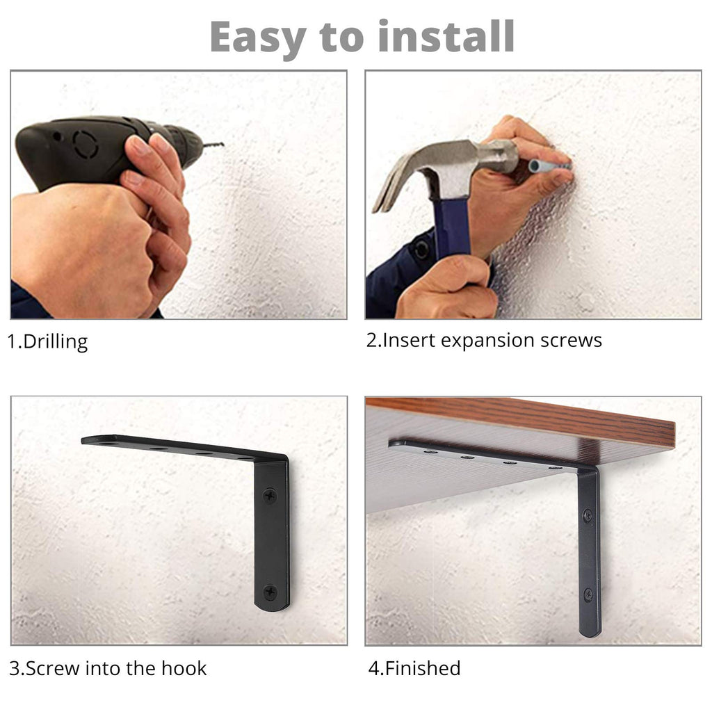 Kamtop 10 PCS L Shelf Brackets, 5 Inch x 3 Inch Heavy Duty Corner Brace, 90 Degree Joint Angle Bracket Wall Hanging L Shape Right Angle Shelf Bracket with Screws, Black