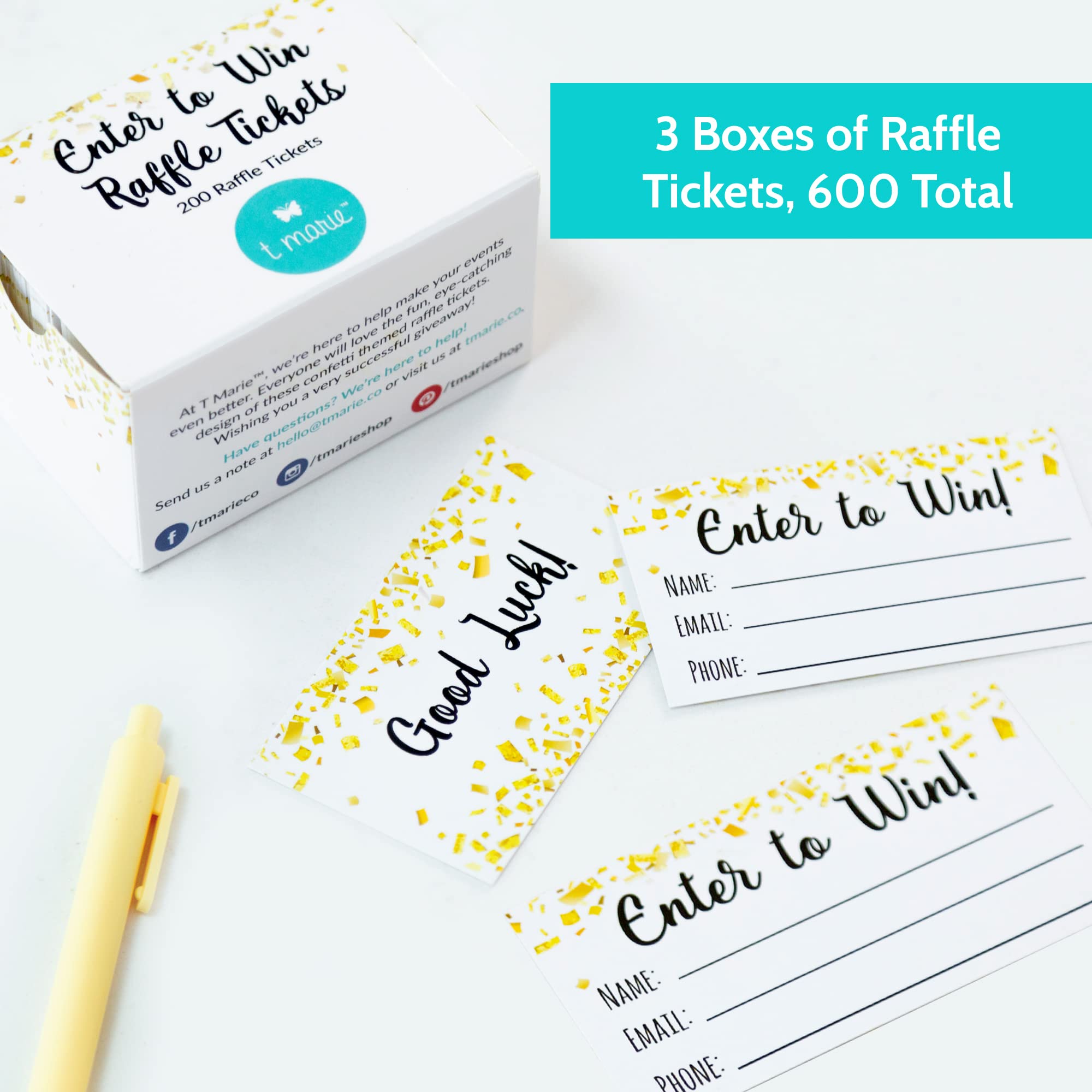 600 Raffle Tickets 3.5”x2” - Enter to Win Entry Form Cards for Contest, Raffles, Ballot Box, 50/50, Auction and More - with Space for Name, Email Address and Phone Number Fields