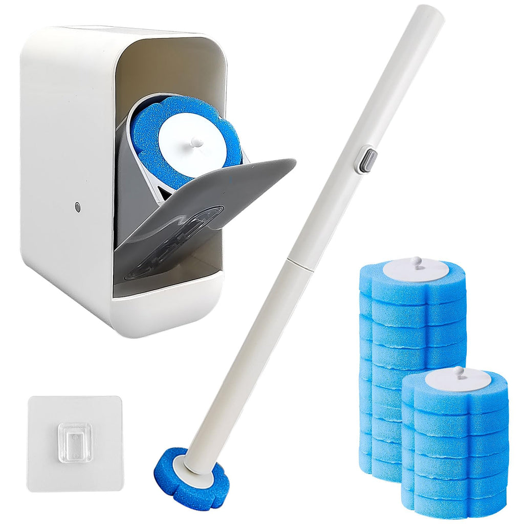 Disposable Toilet Brush & Toilet Bowl Cleaner Kit - 3-in-1 Wall Mount System with 16 Replacement Heads, Thickened Design for Hygienic Cleaning