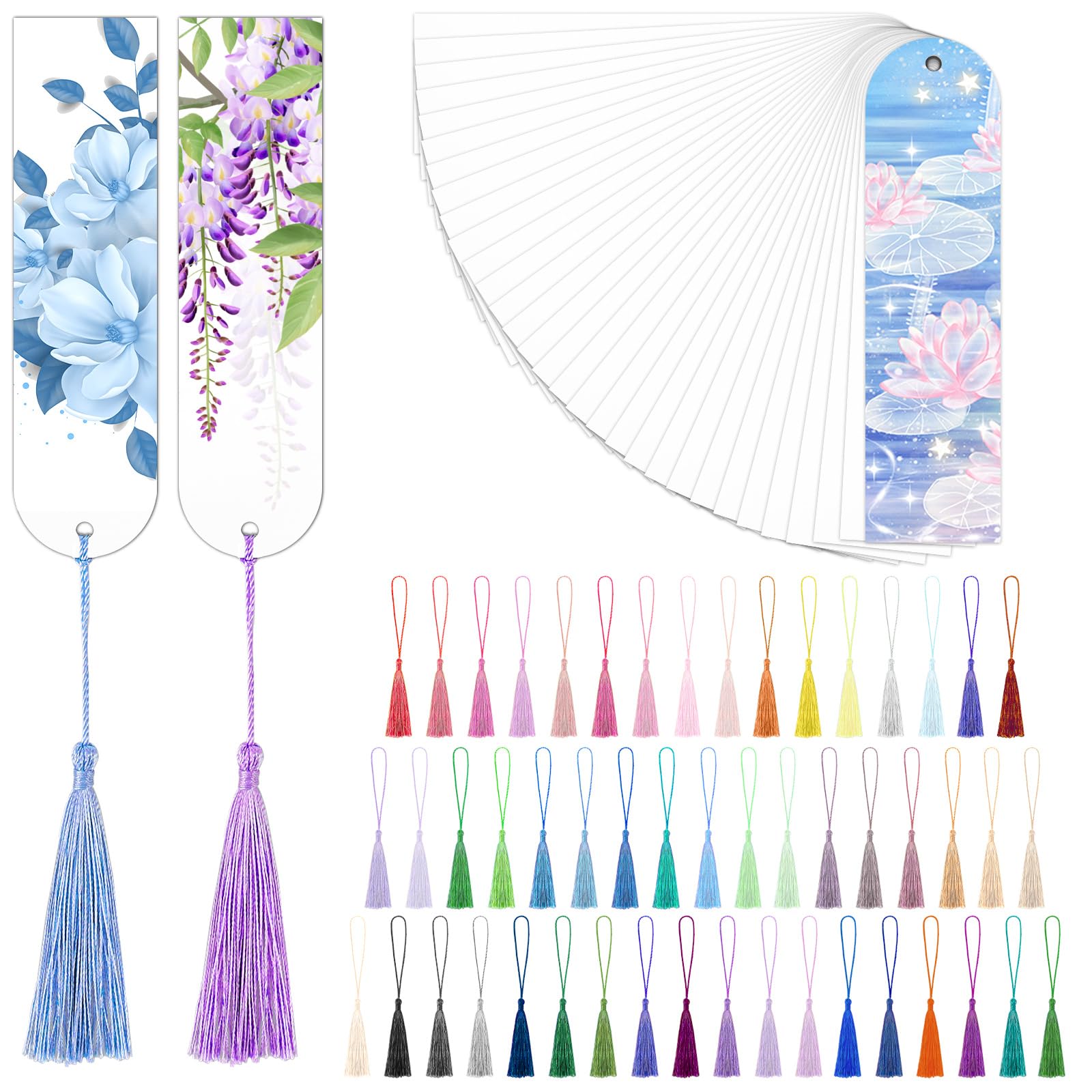 50 Pcs Sublimation Blank Bookmarks, Heat Transfer Metal Aluminum Sublimation DIY Bookmarks with 50 Pcs Colorful Tassels for Crafts, Reading Gifts (5.9" x 1.6")