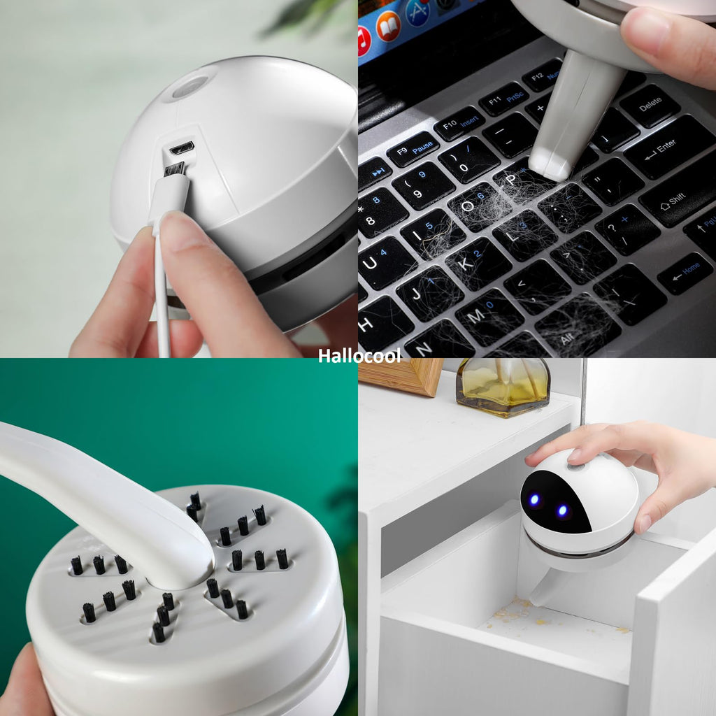 Hallocool Mini Desktop Vacuum Cleaner Robot Vacuum Cleaner for Desktop, Portable Small USB Vacuum Cleaner Quiet Pick up Tiny Items Crumbs Eraser Crumbs Hairs Flakes for Kitchen Piano Keyboard