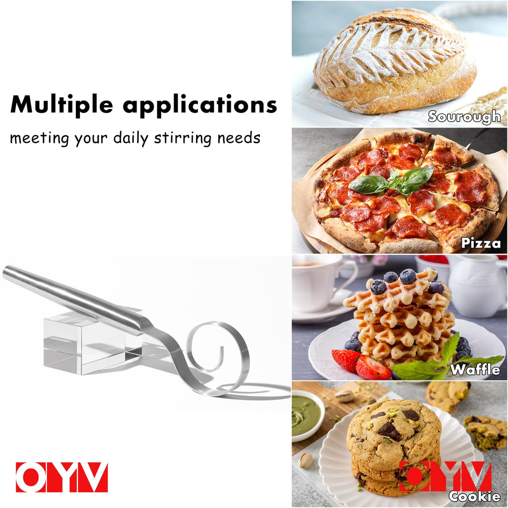 OYV 12-Inch Seamless Dough Whisk, 18/10 Stainless Steel Bread Whisk, Danish Wisk for Sourdough, Pizza, Cookies, Pancake & Waffle, Easy to Clean Sour Dough Tools