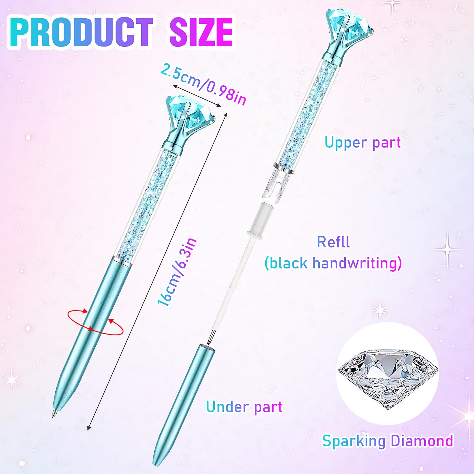 48 Pcs Diamond Pens, 0.7mm Black Ink Pens Bulk, Retractable Ballpoint Pen, Bling Crystal Pens for Engagement Wedding Signing Pen, Bridal Shower Gifts, Birthday Party Favors (2 Styles, 4 Colors)