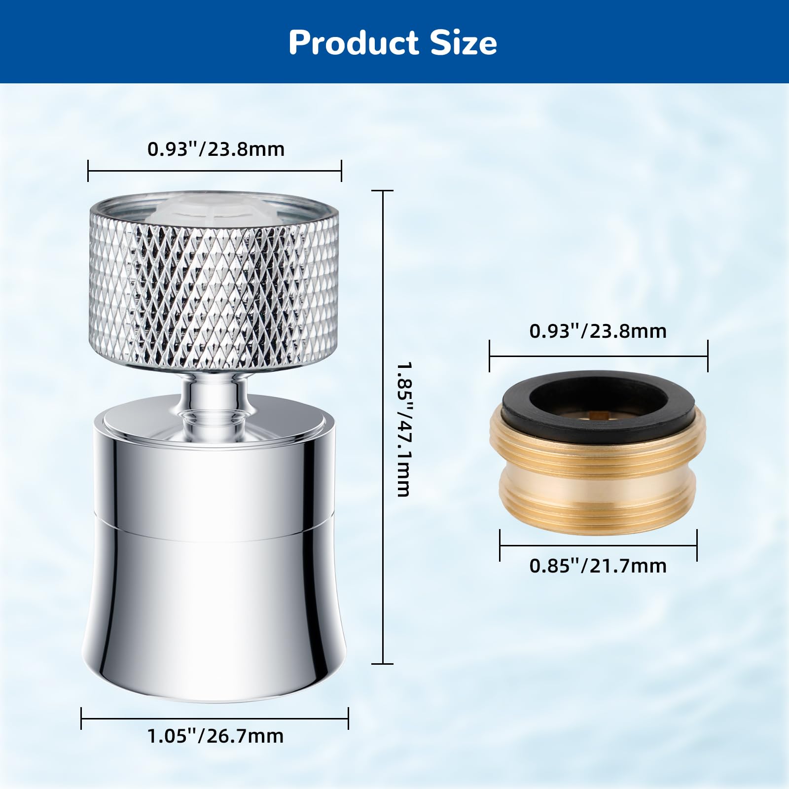 Hibbent 360° Swivel Kitchen Faucet Aerator - Solid Brass Dual Spray Mode, Bubble/Strong Spray with 1.8 GPM Flow Rate, Universal Fit for Standard 15/16" Female Thread & 55/64" Male Thread, Chrome
