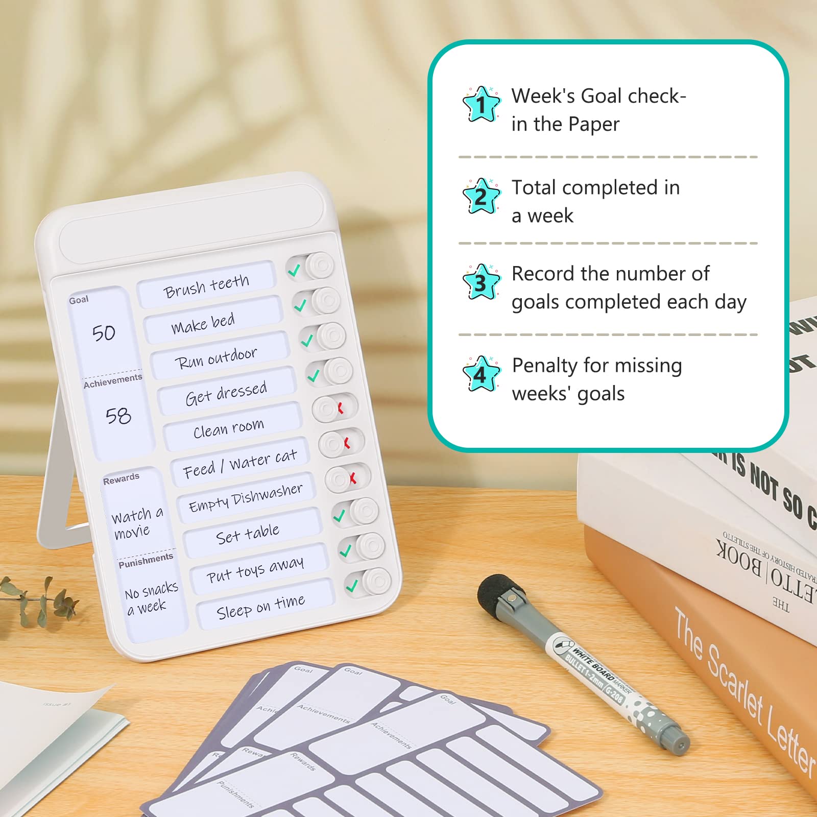 2Pcs Chore Chart for Kids to Do List Checklist Board Detachable Message Slider Schedule Planning Boards with 30Pcs Blank Checklist 4Pcs Cardstock for Habit Tracker or Daily and Weekly Planner