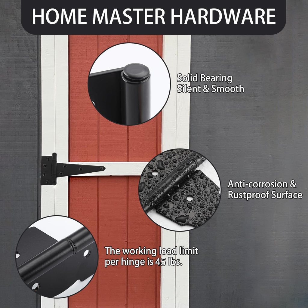 HOME MASTER HARDWARE 6" Gate Tee Hinge, Latch and Pull Set Gate Hardware Kit with Screws for Outdoor Fence Swing Gate Black Finish