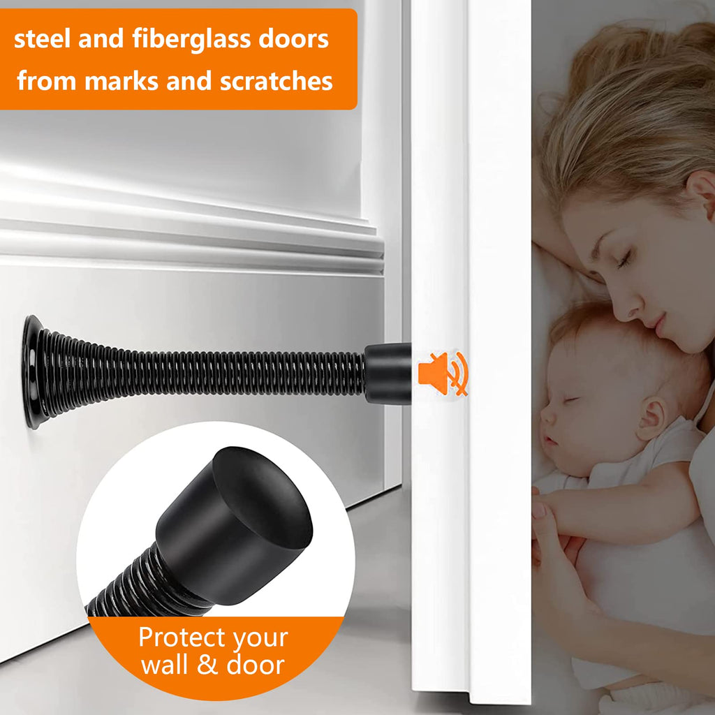 Spring Door Stopper, 12 Pcs Wall Mounted Spring Doorstop, Spring Door Stop for Walls, Black