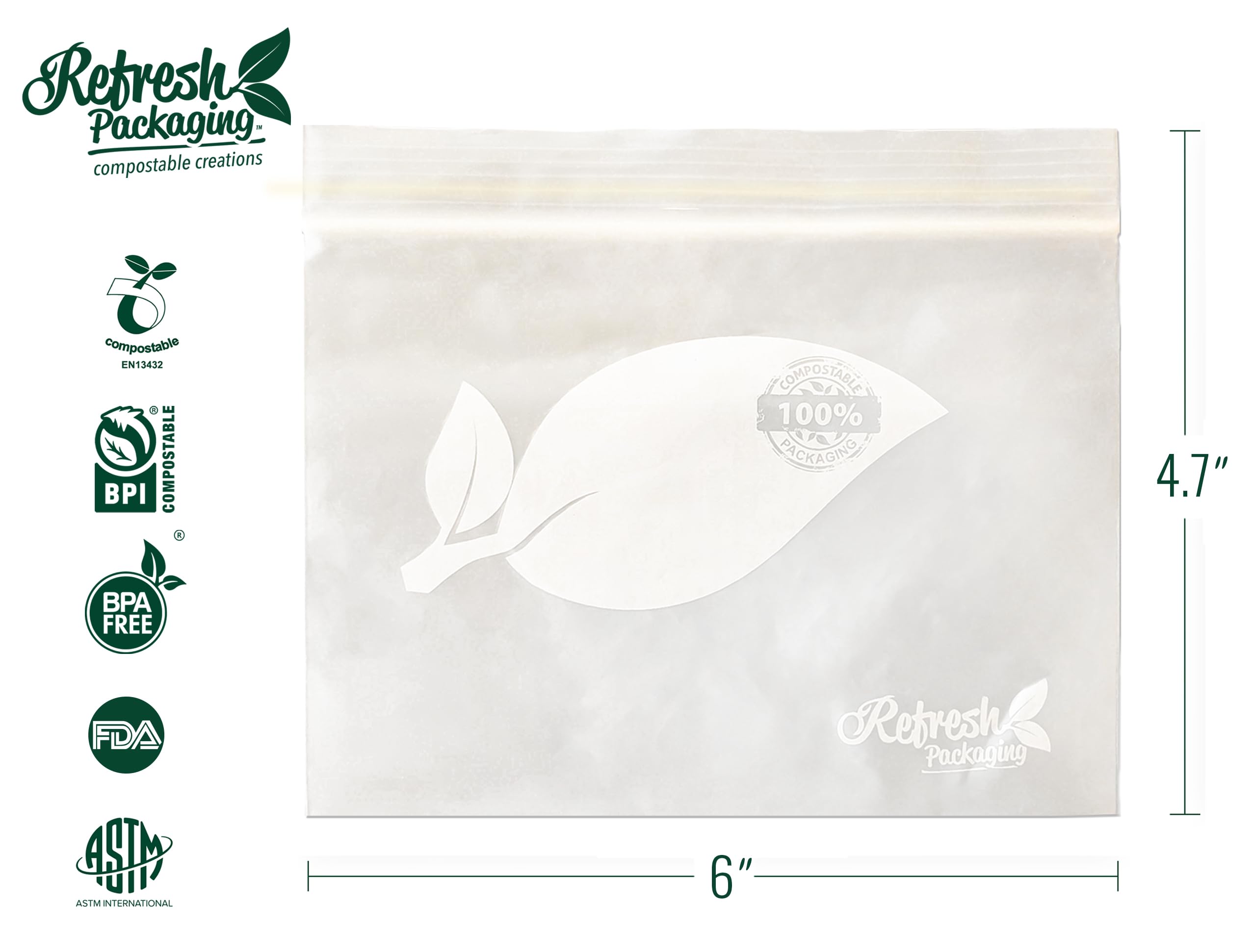 Refresh Packaging 100% Certified Small Size Zipper Locking Bags - 2 Boxes of 50 Compostable Bags Perfect as a Freezer Bags per Box, And Storage Bag - Small Size - 100 bags Total