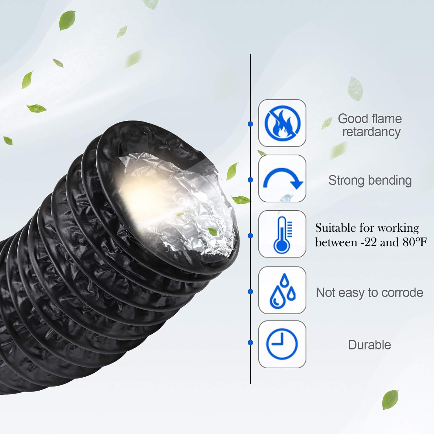 3Inch Flexible Ducting Hose 16.5 feet Black Aluminum Ducting Dryer Vent Hose with 2 Screw Clamps for Heating Ventilation Air Conditioning (HVAC), Boat Blower, Exhaust Grow Tents