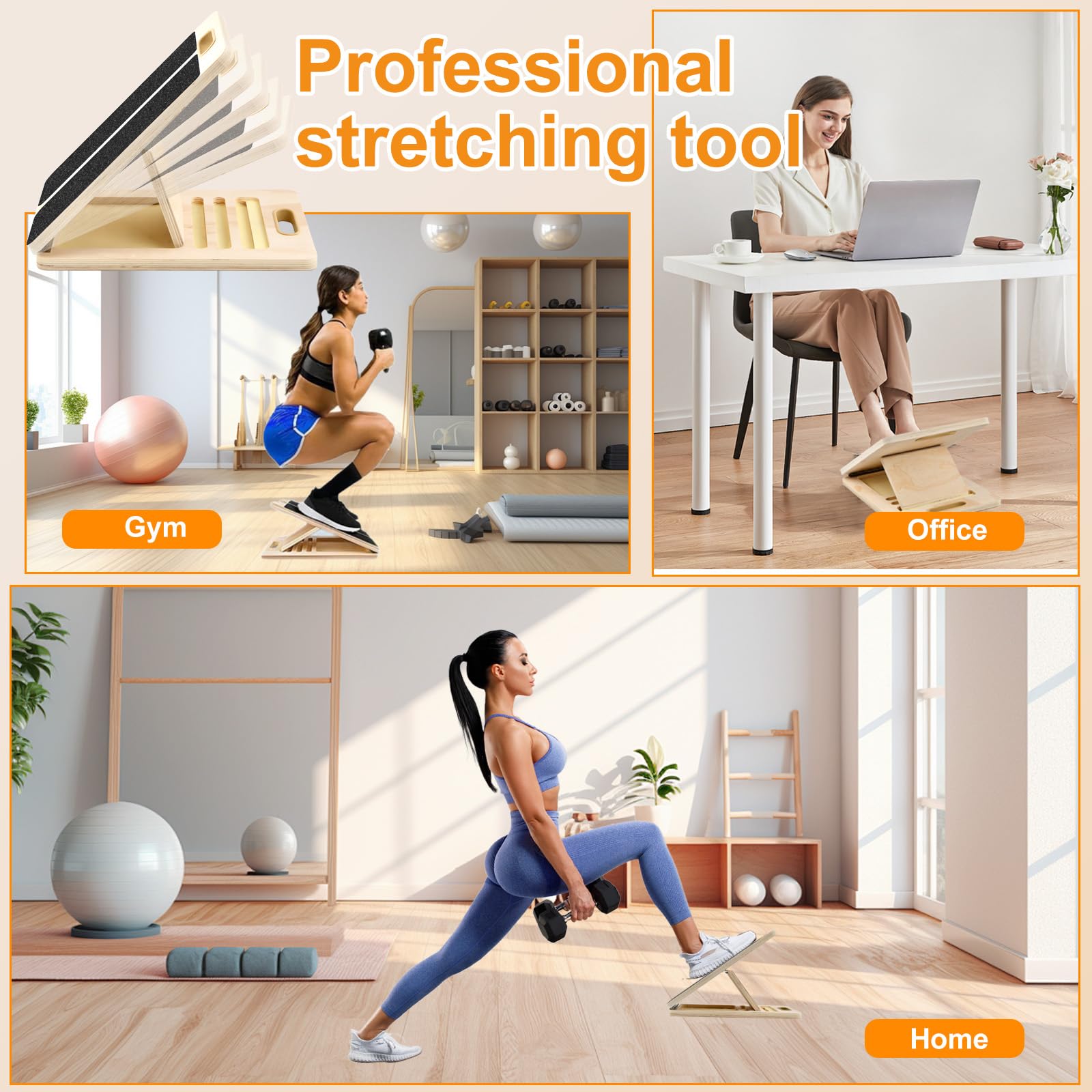 Portable Wooden Slant Board, Calf Stretcher Slant Board, Desk Foot Rest, Squat Wedge for Calf Stretching, Adjustable Non-Slip Slanted Board, Calf Stretcher for Squats, Calf, Ankle, and Foot Stretching