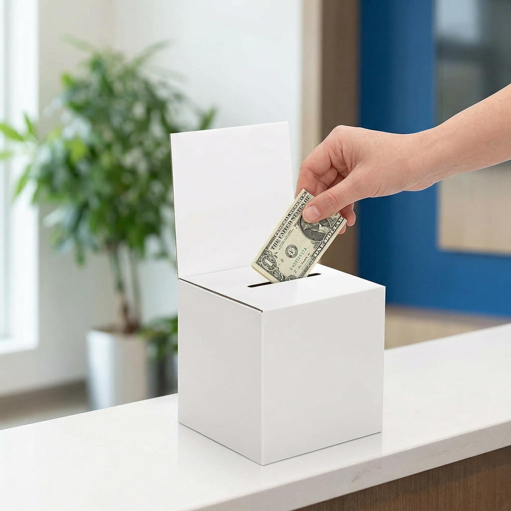 Cedilis 20 Pack Cardboard Ballot Boxes for Ticket, 6x6x6 Inches Raffle Box, Suggestions Voting Donation Boxes with Slot and Header for Charity, White