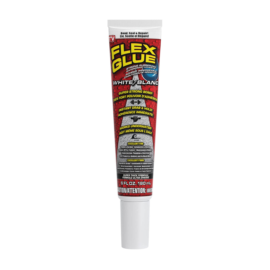 Flex Glue - Strong Waterproof Rubberized Adhesive, Durable, Flexible & Works Underwater, Indoor & Outdoor, Instant Grab & Hold, Construction DIY Automotive All-Purpose Repairs WHITE 6 fl oz. 180 mL