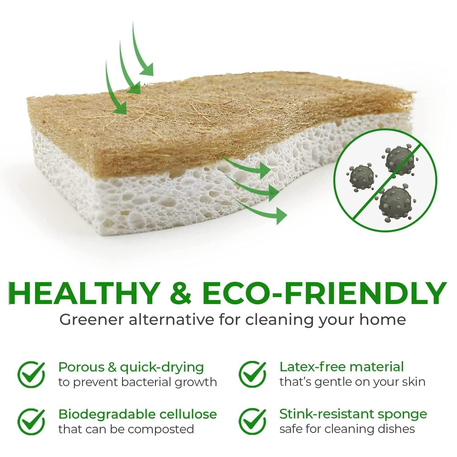 AIRNEX 24 Pack Natural Sponges for Dishes - Biodegradable Sponges for Kitchen - Plant Based Cellulose & Coconut Natural Dish Sponge - Non Toxic Eco Friendly Sponges, Non Scratch Kitchen Scrubber
