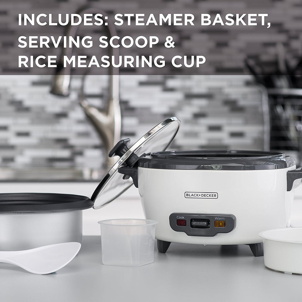 BLACK+DECKER 2-in-1 Rice Cooker & Food Steamer - 6-Cup Capacity, Automatic Keep Warm, Nonstick Bowl, Steaming Basket - Effortless Cooking