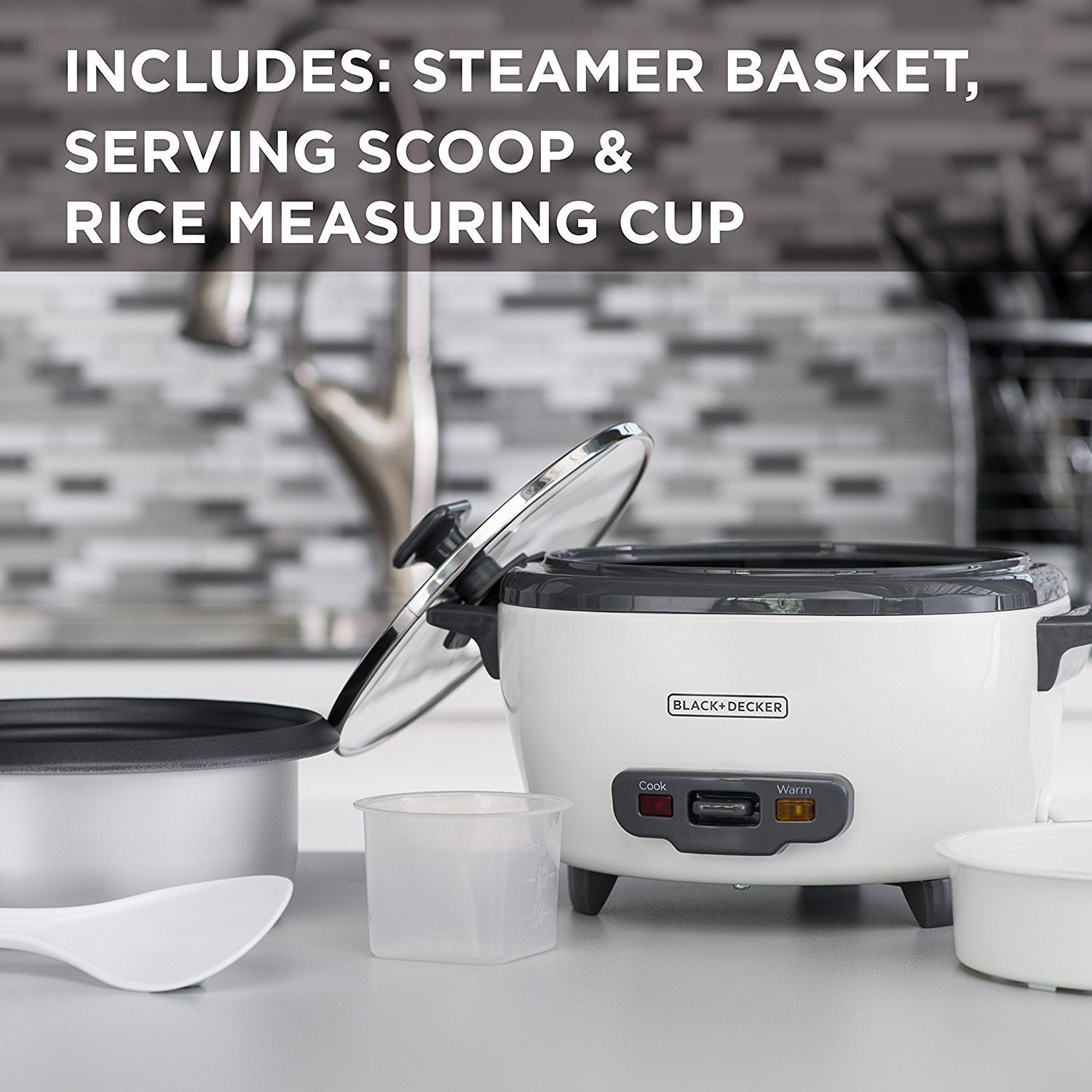 BLACK+DECKER 2-in-1 Rice Cooker & Food Steamer - 6-Cup Capacity, Automatic Keep Warm, Nonstick Bowl, Steaming Basket - Effortless Cooking