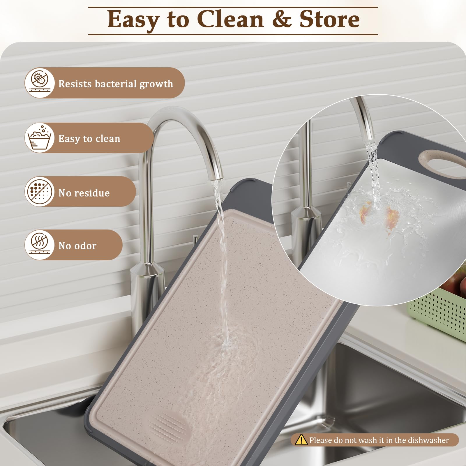 GUANCI Cutting Board for Kitchen Double Sided 304 Stainless Steel Chopping Board Food-Grade Stainless Steel and Wheat Straw PP Large Size 16”×11” Easy to Clean