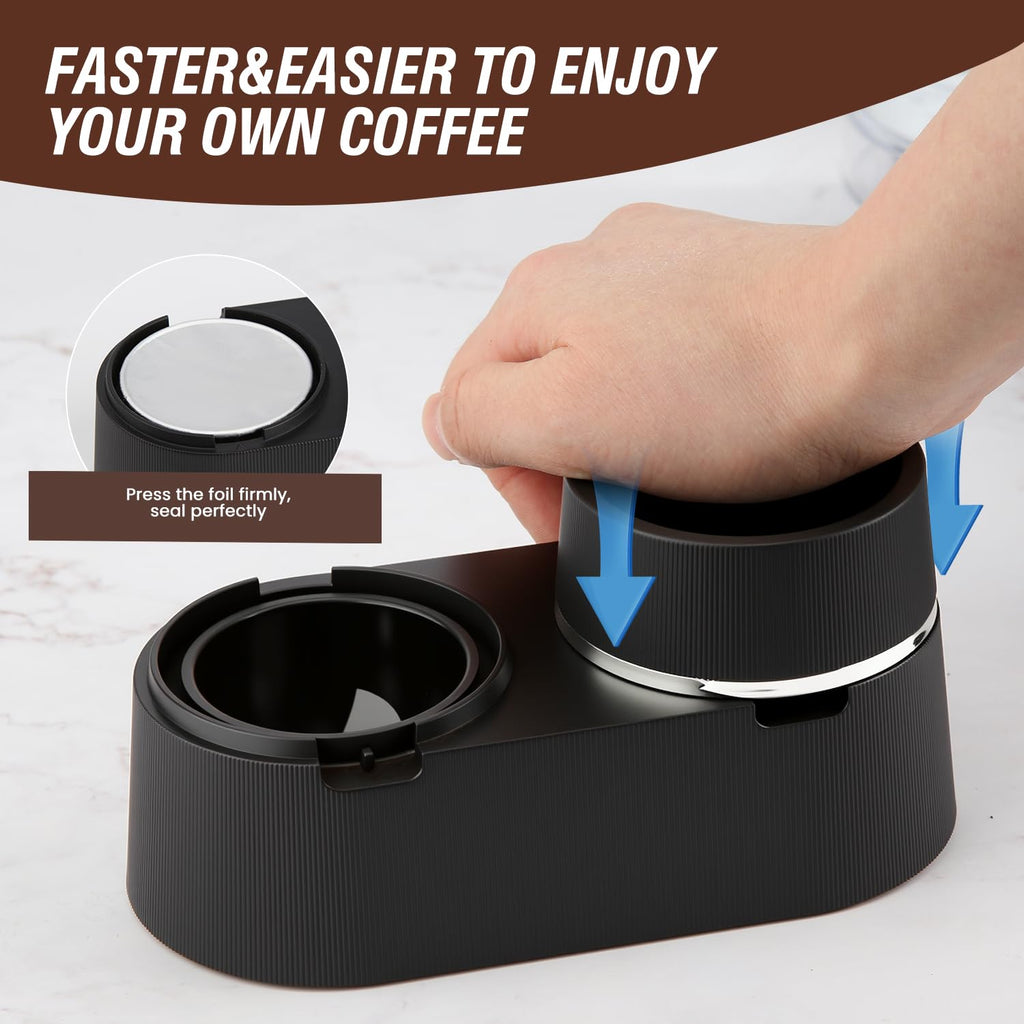 Reusable Double Pods Kit Compatible with Nespresso Pods Vertuo, Refillable Coffee Pods Espresso Accessories with 52 pcs Foil Seals Lids Compatible with Nespresso Espresso Machine