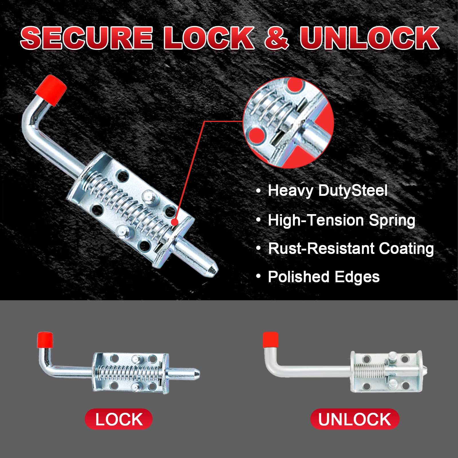 MAOPINER Metal Lock Barrel Bolt Spring Loaded Latch 6.5" Long w/Grip Heavy Duty Zinc for Ramp Door Fence RV (6)