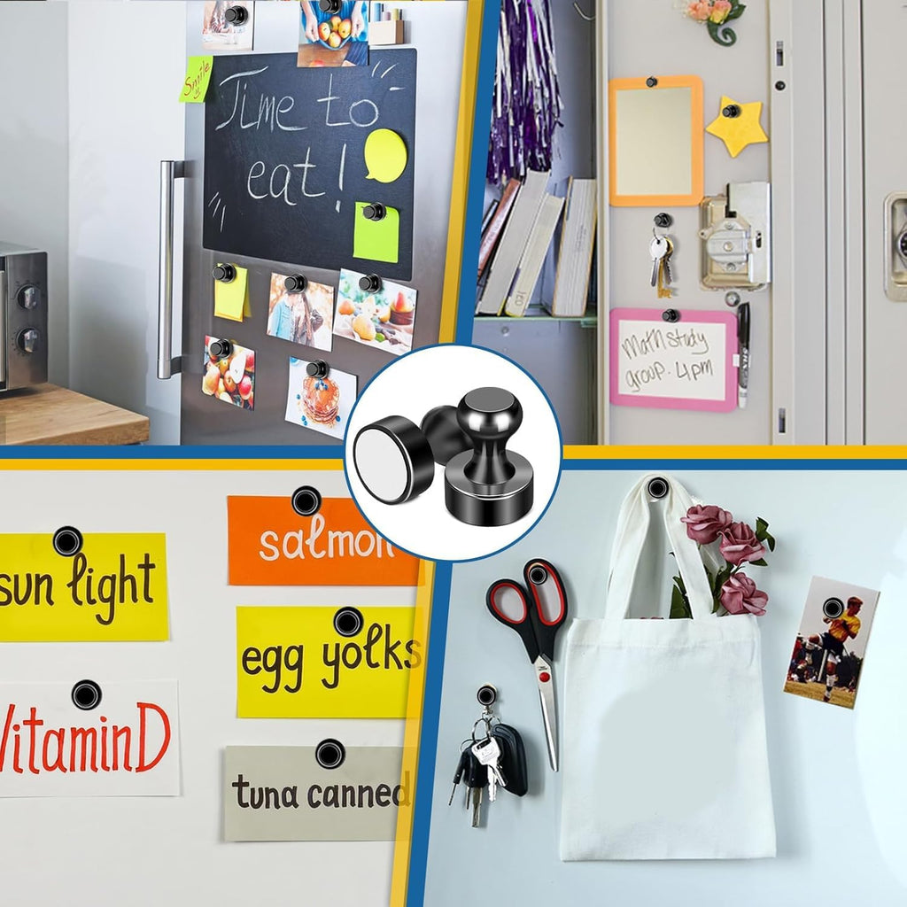 LOVIMAG 30Pcs Black Refrigerator Magnets Fridge Magnets,Small and Dainty Magnets, Metal Magnets for Fridge, Whiteboard, Office, Classroom, Map, Kitchen