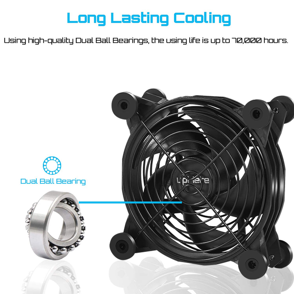 upHere USB Computer Fan Black,Dual 120mm Fan,3 Adjustable Speeds Silent Fan for Computer Cases Computer Cabinet PlayStation Xbox Cooling,U1204