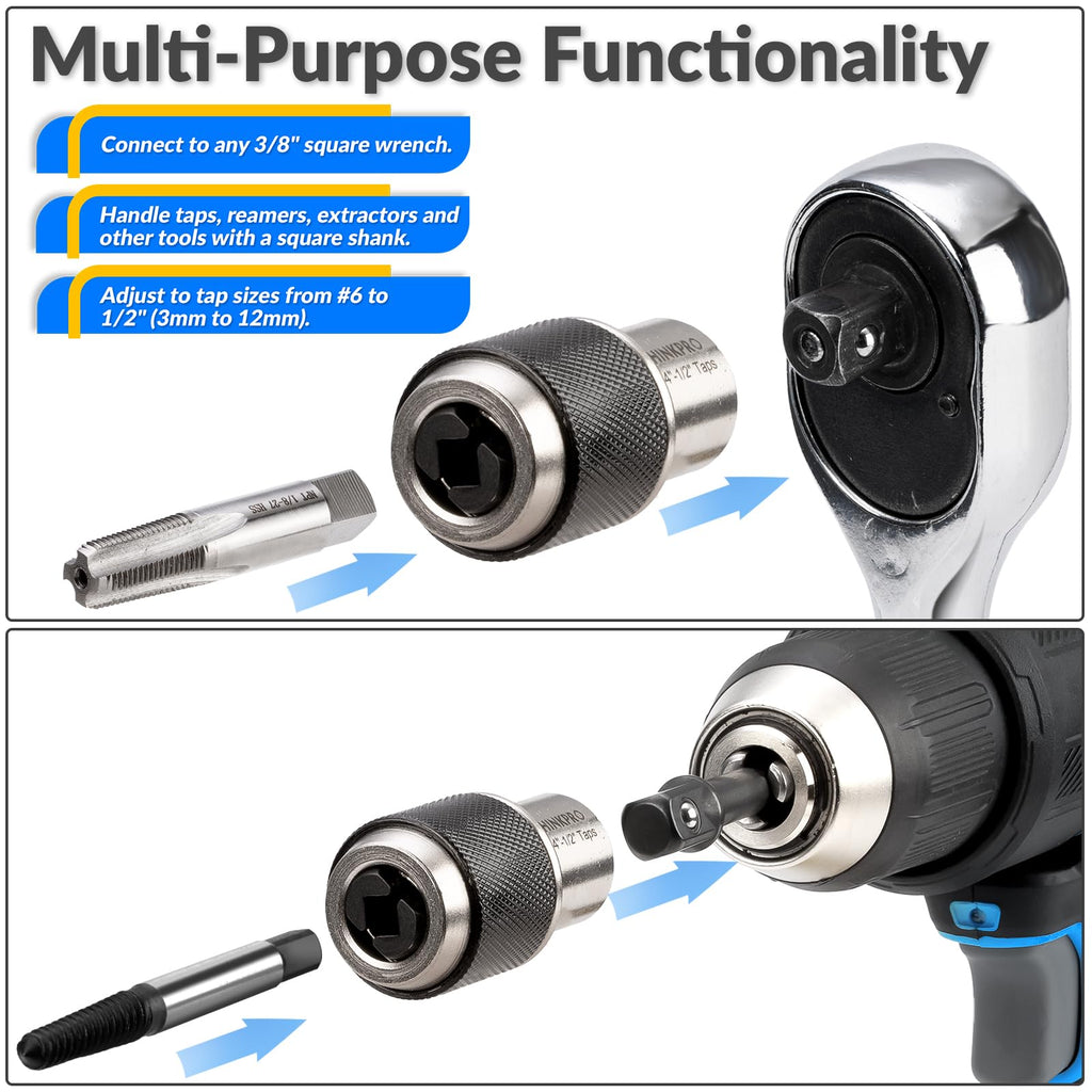 Thinkpro 2pcs Tap Socket Set,Extraction Tool with Adjustable Jaws,Suitable for Taps,Reamers,Screw Extractors