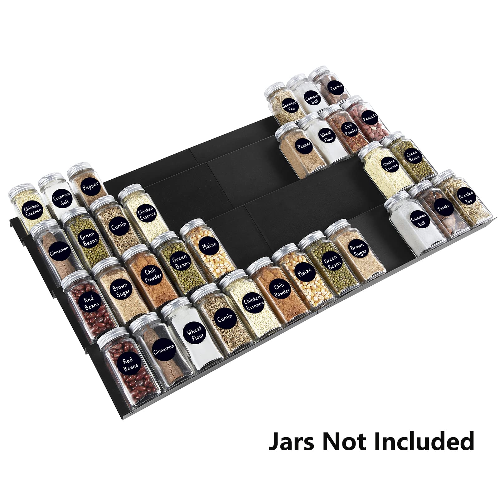 DEWVIE Spice Rack Tray for Drawer - Expandable 13" to 26" Tray Insert, Adjustable 4 Tier Spice Rack Drawer Organizer for Kitchen Cabinet Drawer, Sturdy Seasoning Jars Storage Rack, Black
