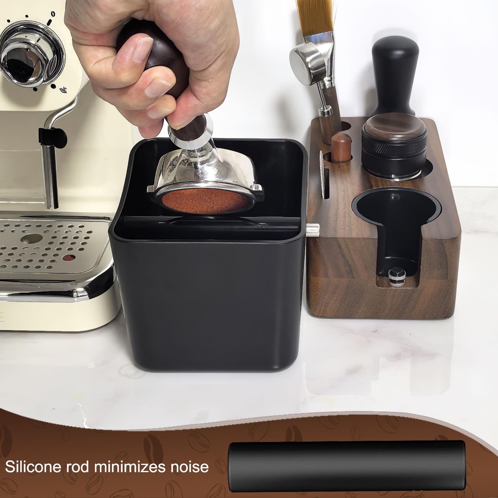 Espresso Knock Box,Coffee Grounds Pucks Knock Box,Coffee Knock Box with Removable Knock Bar and Non-Slip Rubber Base,Shock-Absorbent Durable Espresso Accessories (Black)