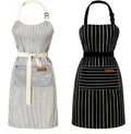 Taidven 2 Pack Apron - Unisex, Adjustable Bib Kitchen Apron, Cooking Apron, Aprons for Women with Pockets, Chef Aprons for Men, Black and Brown Striped, Standard