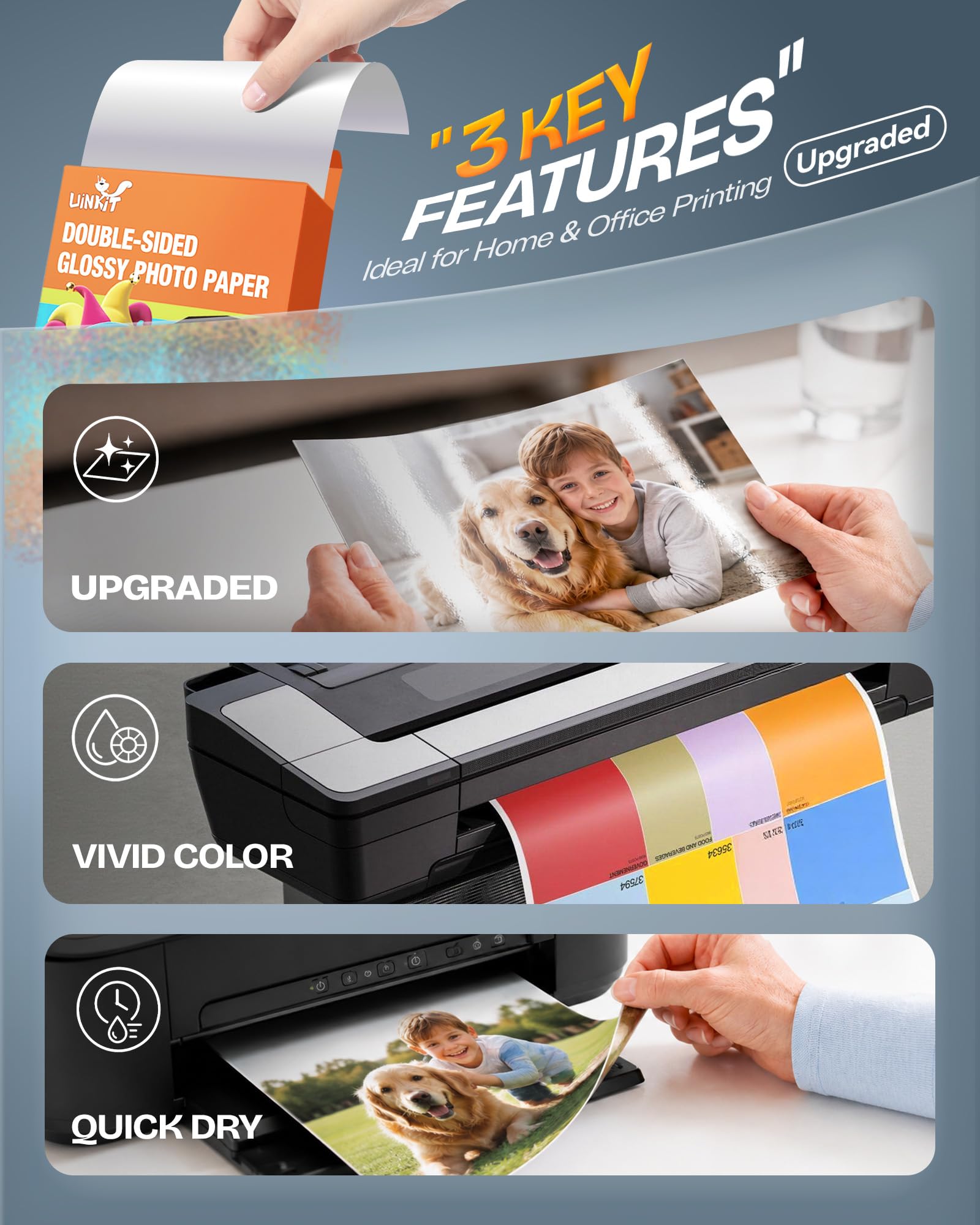 Uinkit 200 Sheets Double Sided Photo Paper Glossy 8.5x11 54lbs Inkjet for Dye Ink 200Gsm Value Bulk Pack Picture 8.5 x 11 9.5Mil for Inkjet Printing Printer