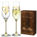 NUPTIO 50th Anniversary Champagne Flutes: Set of 2 Gold Crystal Toasting Glasses with Wooden Gift Box Engraved Wine Glass for Birthday Party Table Decoration Ideal Gifts for Couple Parents His and Her