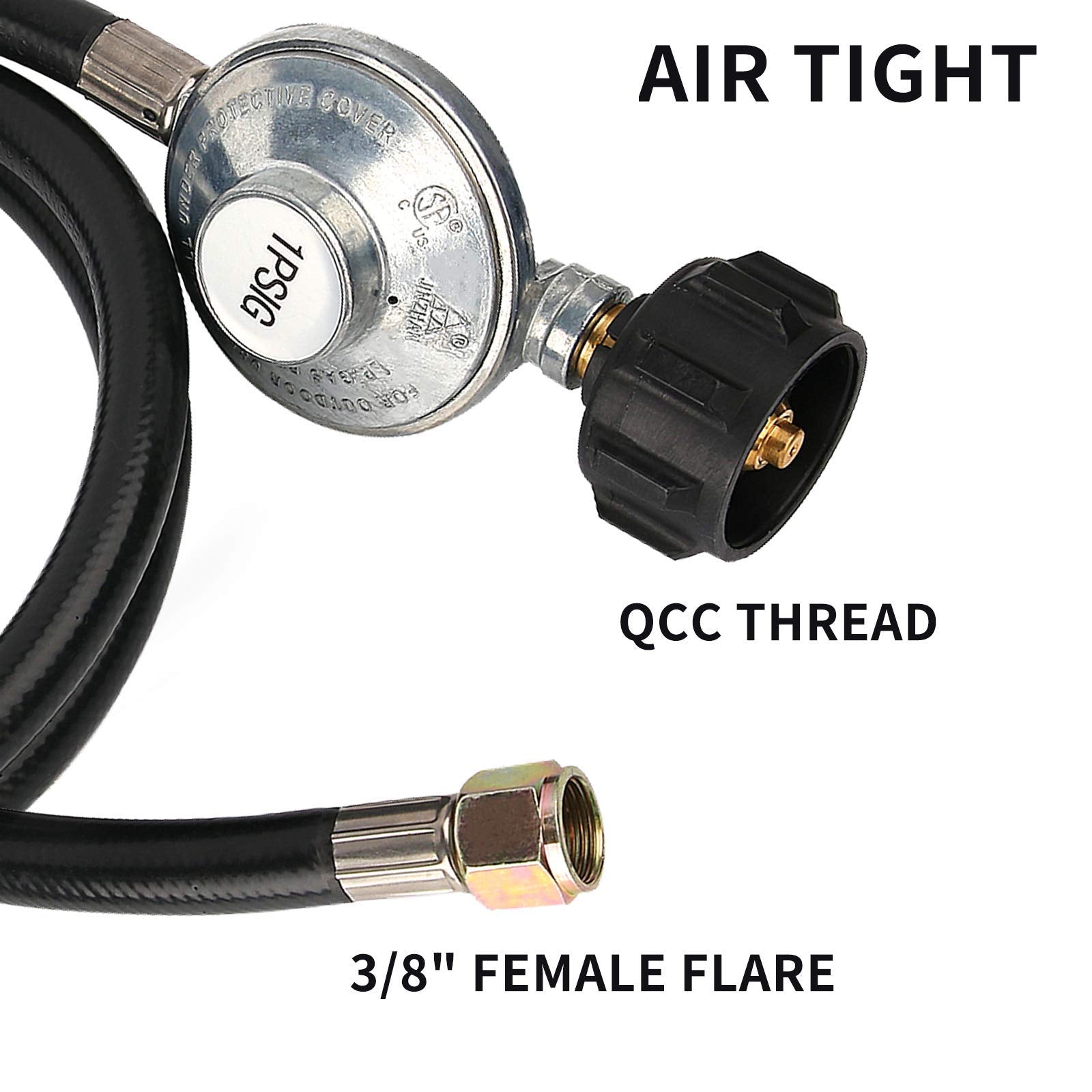 Roastove 5 Feet Propane Regulator and Hose,Universal Grill Regulator Replacement Parts, QCC1 Hose and Regulator for Most LP Gas Grill, Heater and Fire Pit Table,3/8" Female Flare Nut