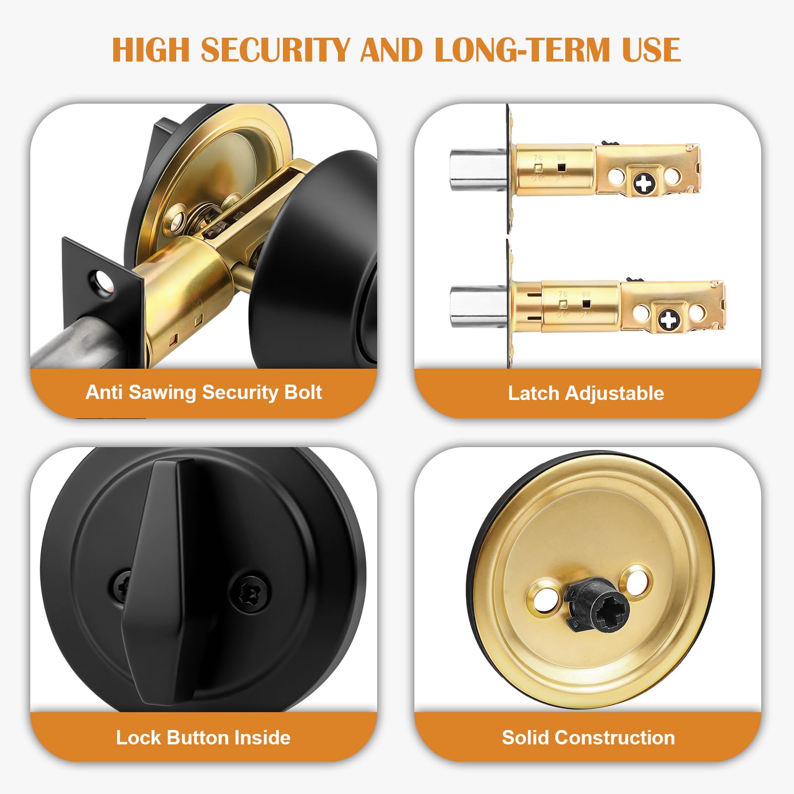 Probrico Single Cylinder Deadbolt Lock Black,Keyed Deadbolt Lock 3 Keys Interior& Exterior Door Hardware (for Entrance Lock and Front Gate Doors)