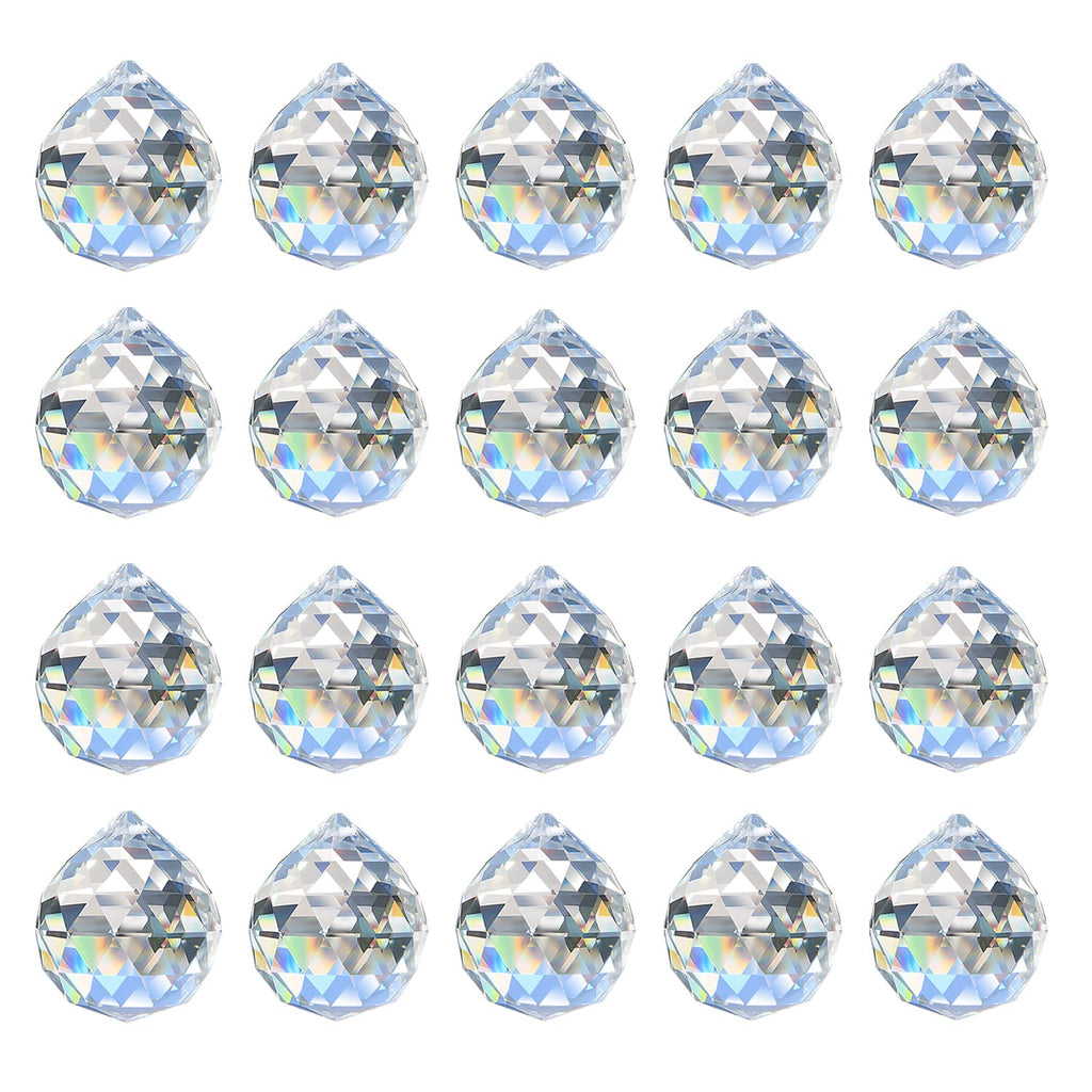 MerryNine 20 Pack Sun Catcher Indoor Window, 30mm/1.18" Clear K9 Crystal Suncatcher for Windows Hanging, DIY Prisms Rainbow Maker for Windows, Home, Garden, Wedding Feng Shui Party Crystal Decor