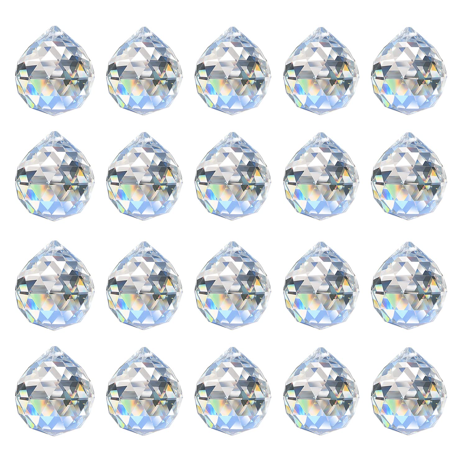 MerryNine 20 Pack Sun Catcher Indoor Window, 30mm/1.18" Clear K9 Crystal Suncatcher for Windows Hanging, DIY Prisms Rainbow Maker for Windows, Home, Garden, Wedding Feng Shui Party Crystal Decor