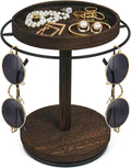 360° Rotating Sunglass Organizer Storage, Metal Frame with Wood Base and Tray, Glasses Holder Stand with Tray for Desk, Dresser, Tabletop, Nightstand and Home Decor