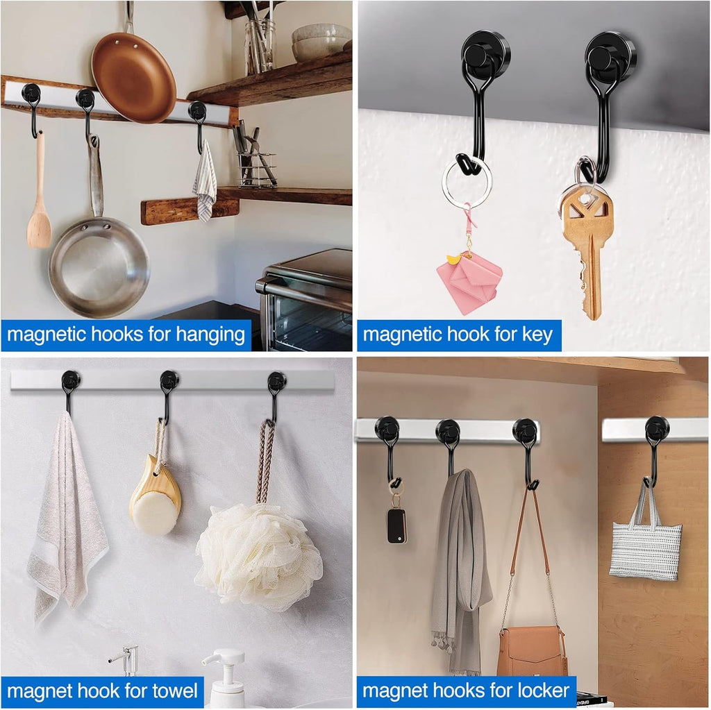 LOVIMAG Magnetic Hooks, Strong Magnetic Hooks for Cruise Cabins, Black Swivel Magnetic Hooks Heavy Duty, 25LBS Magnetic Hooks for Refrigerator, Hanging, Grill, Locker,Metal Door- 20 Pcs