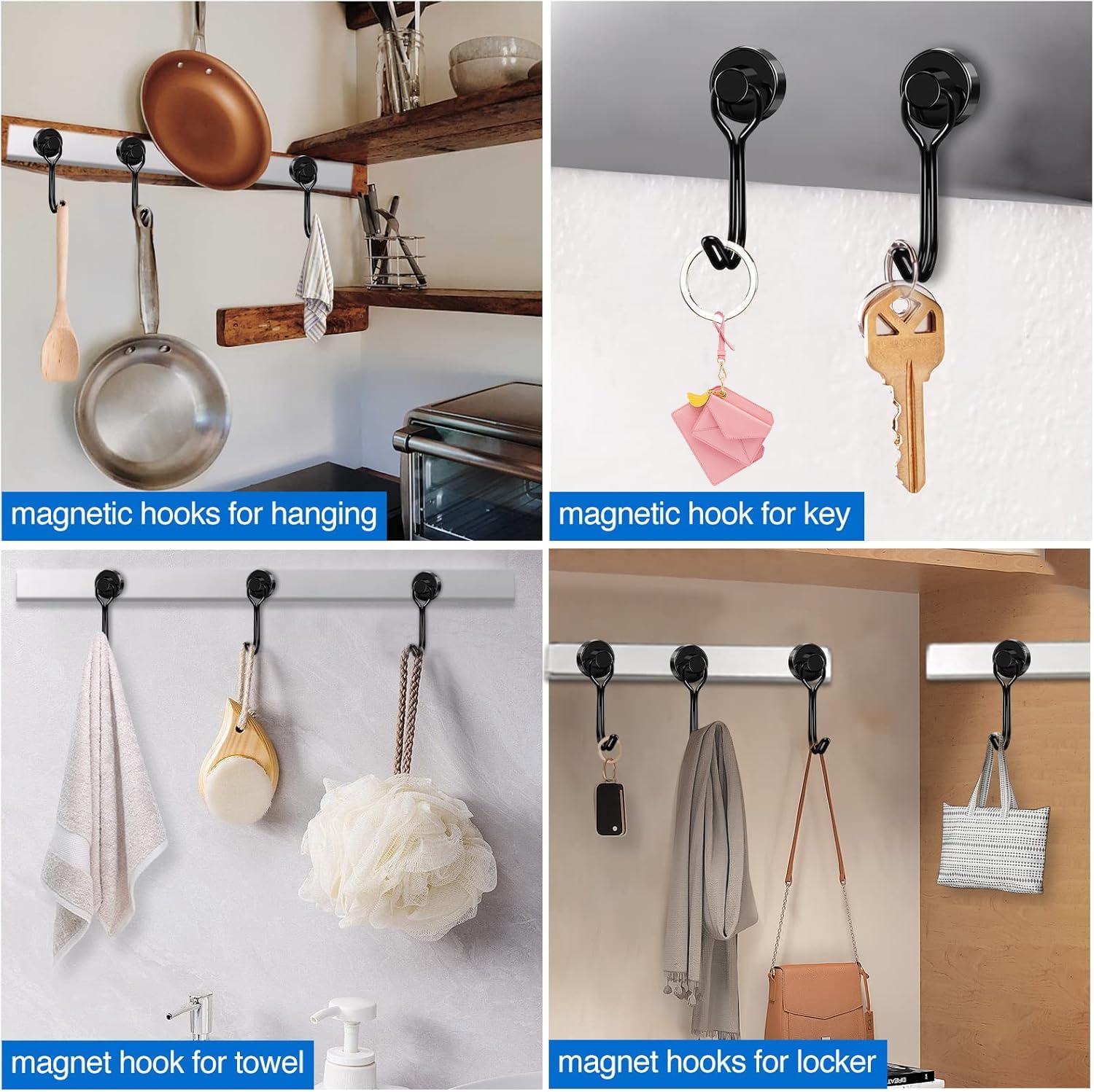 LOVIMAG Magnetic Hooks, Strong Magnetic Hooks for Cruise Cabins, Black Swivel Magnetic Hooks Heavy Duty, 25LBS Magnetic Hooks for Refrigerator, Hanging, Grill, Locker,Metal Door- 20 Pcs