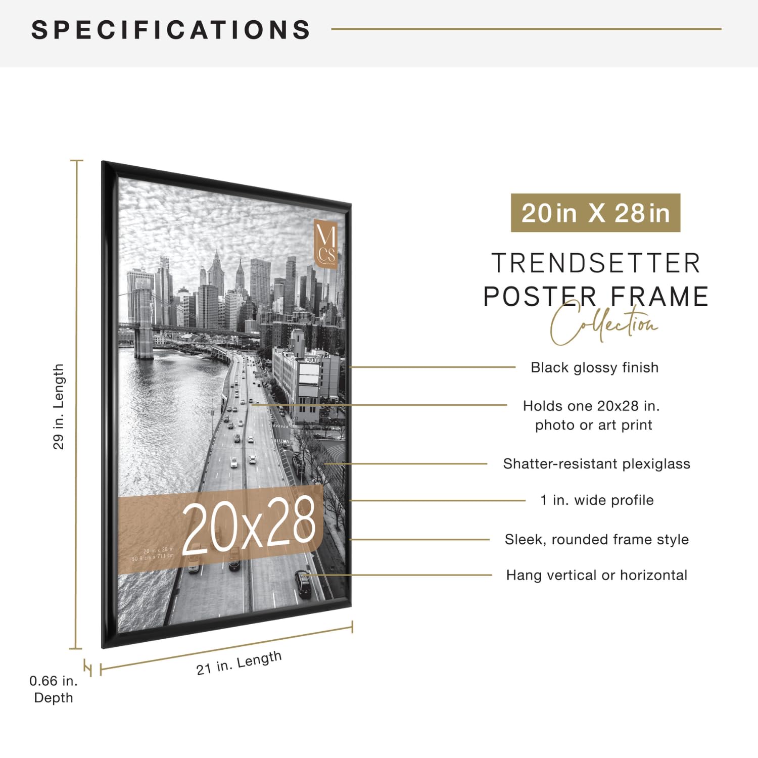 MCS Trendsetter Poster Frame, 20 X 28-Inch, Black